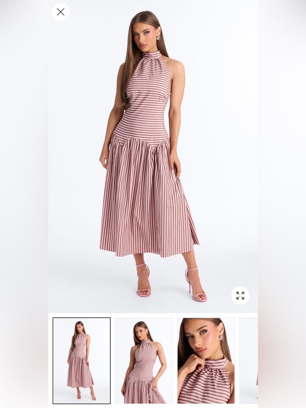 Pink & Brown Striped Halter Midi Dress